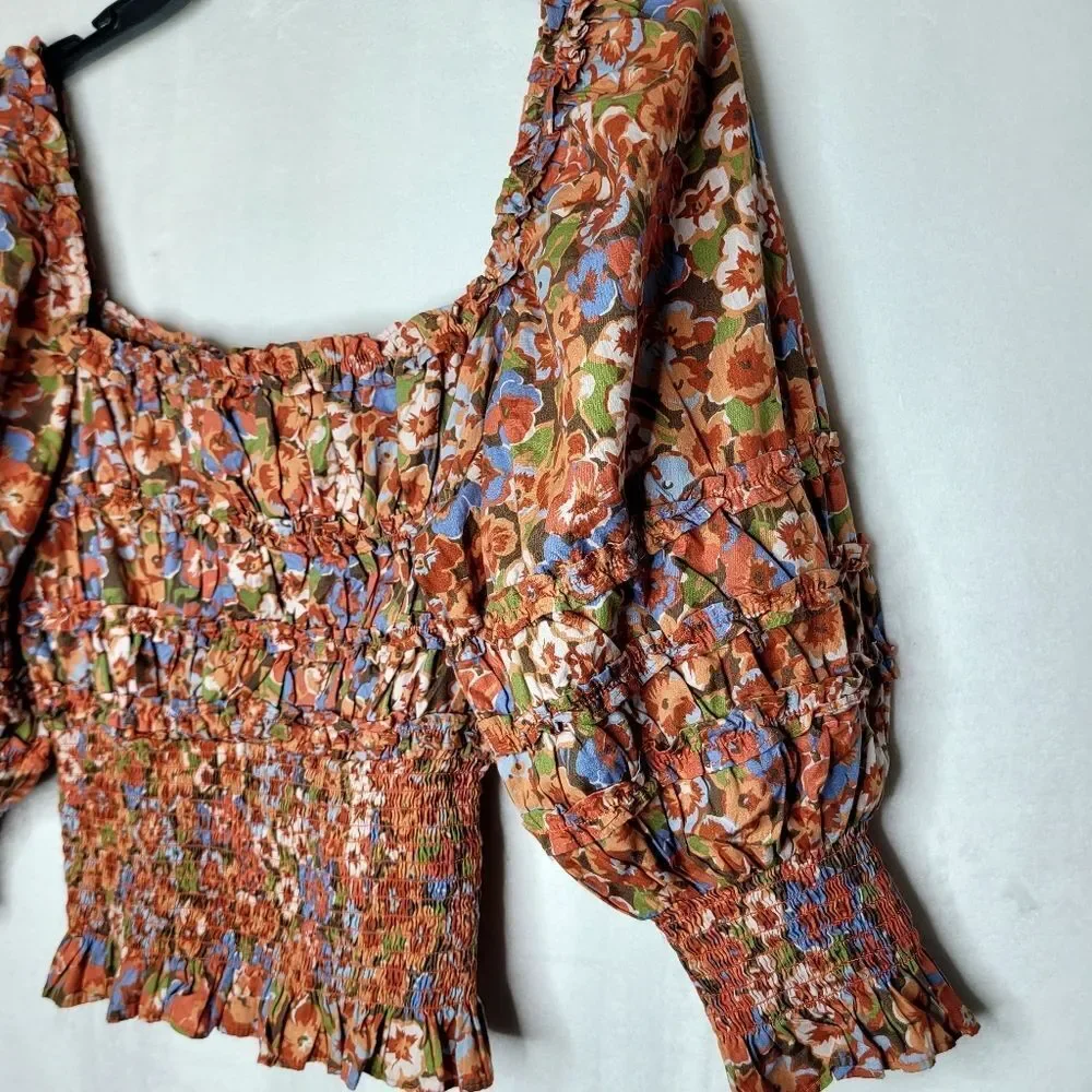 House of Harlow 1960 Floral Smocked Blouse and Midi‎ Skirt Set Size Medium